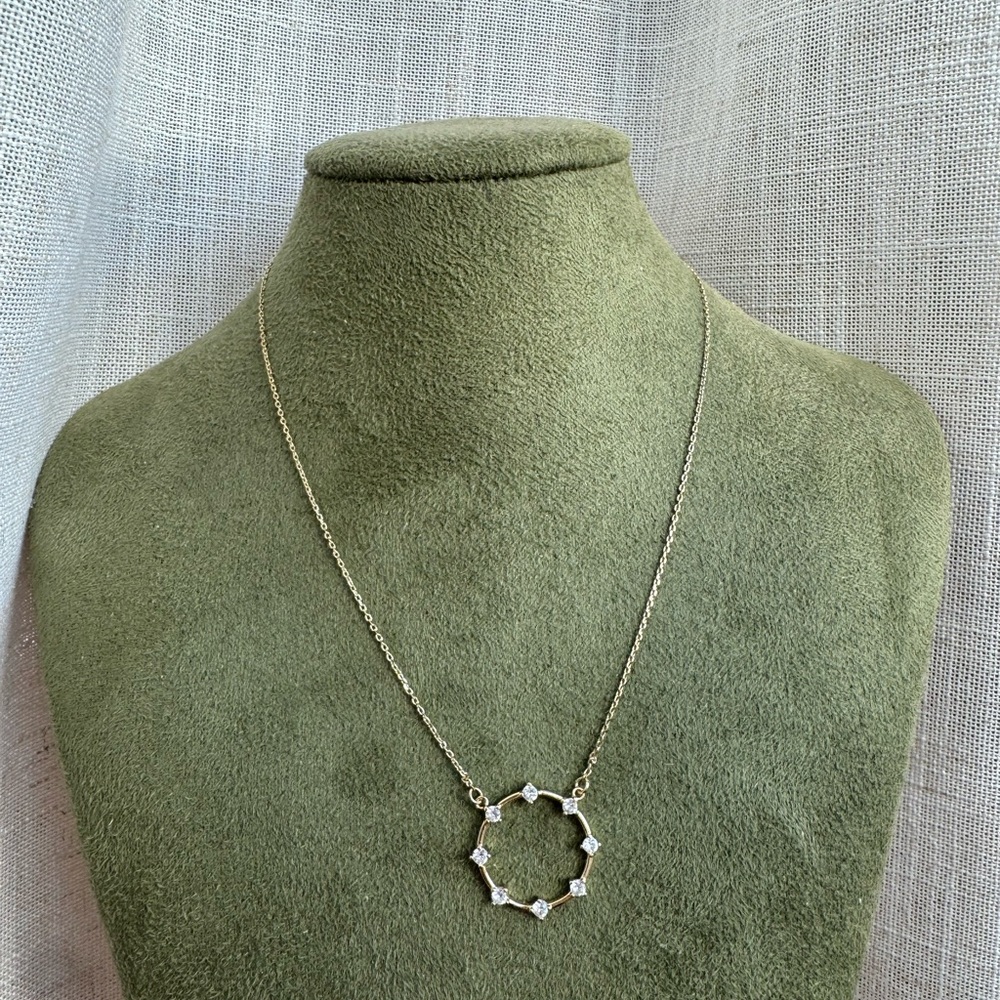 Forever 21 Gold Necklace Circle with Rhinestones